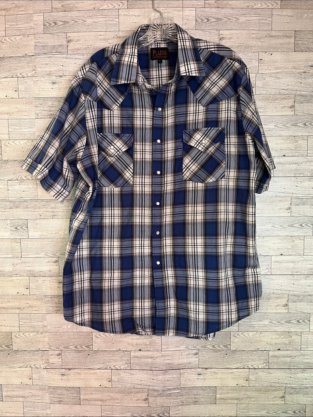 Plains western wear pearl snap button up size large